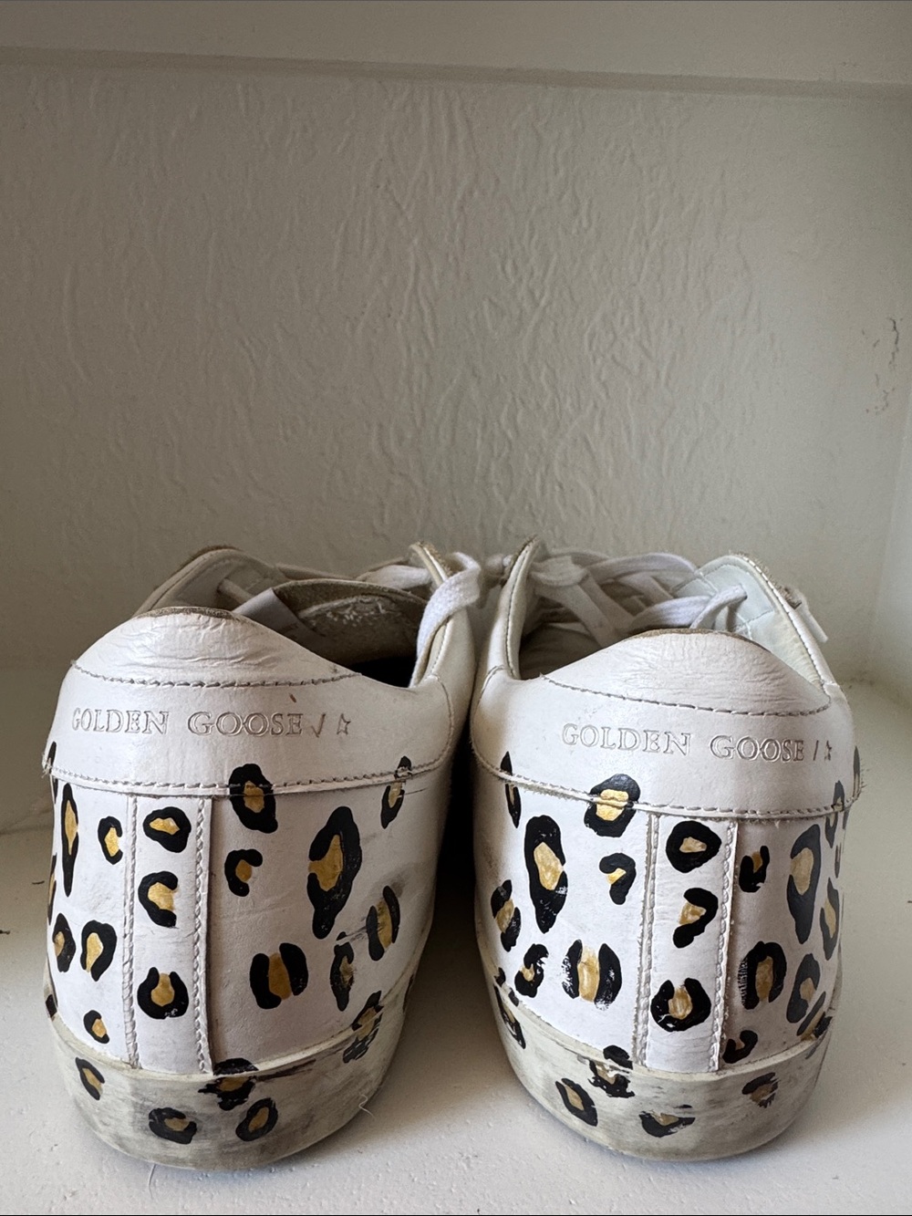 Golden Goose White Leather Low-Top Sneaker with Leopard Heel and Gold Details - Picture 7 of 8
